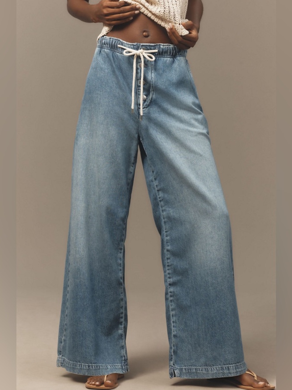 Pilcro Light Blue Wide-Leg Drawstring Jeans